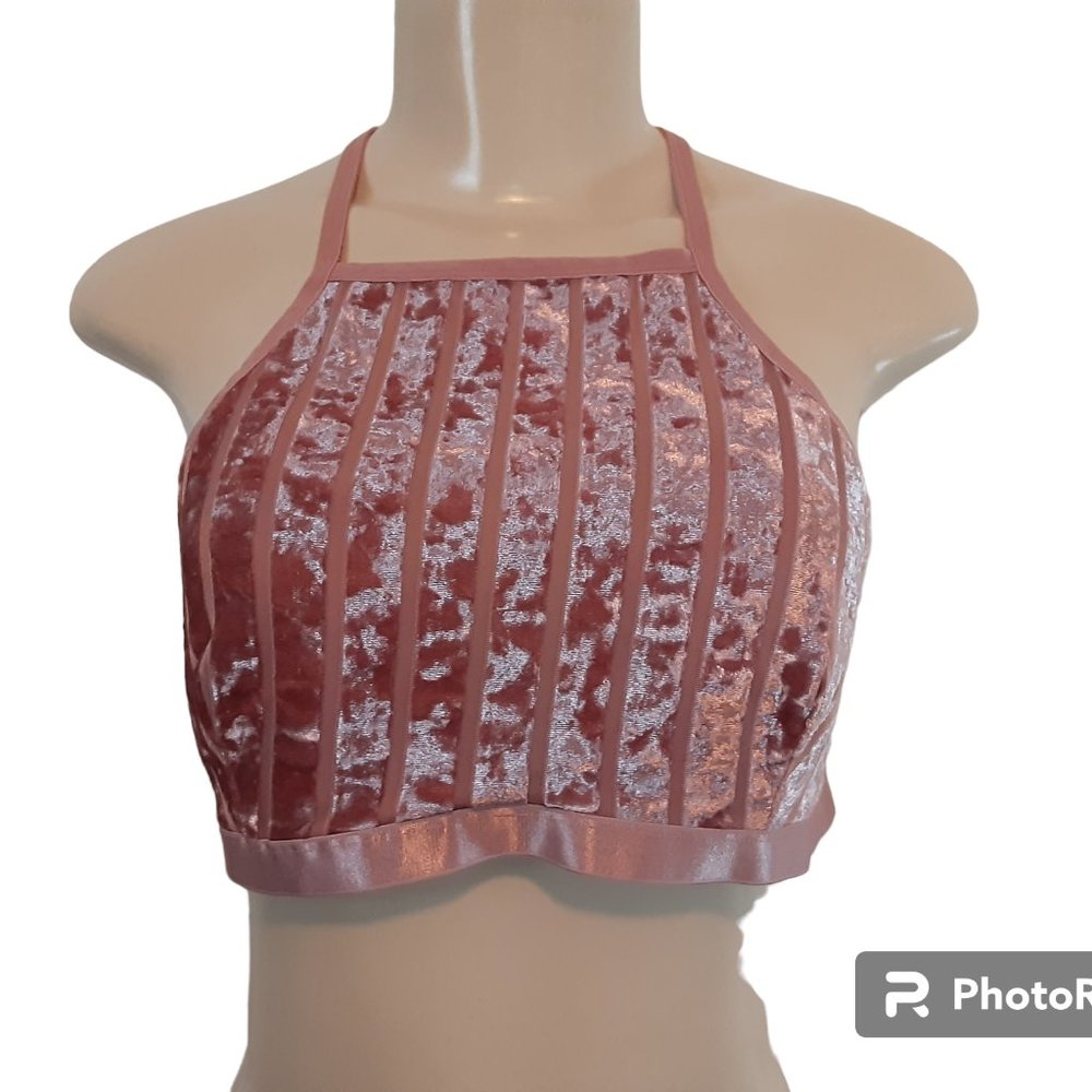 IJAK Pink Crushed Ribbed Velvet Halter Top